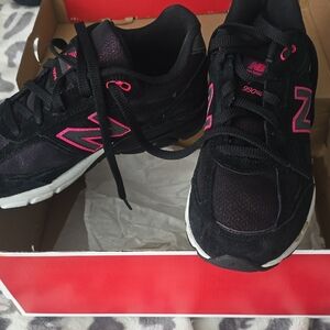 New Balance. Kids Black and Pink Sneakers